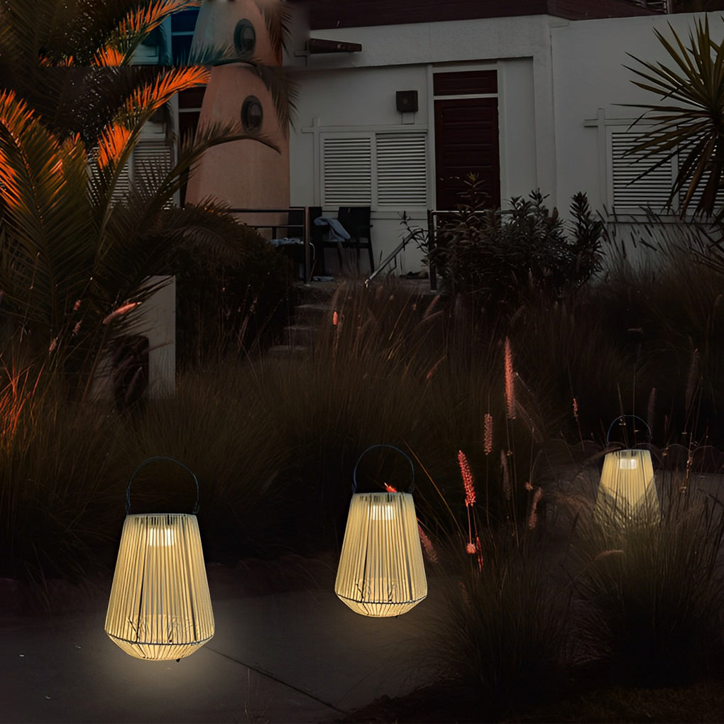 Portable Waterproof Handmade Rattan LED Modern Solar Outdoor Lanterns