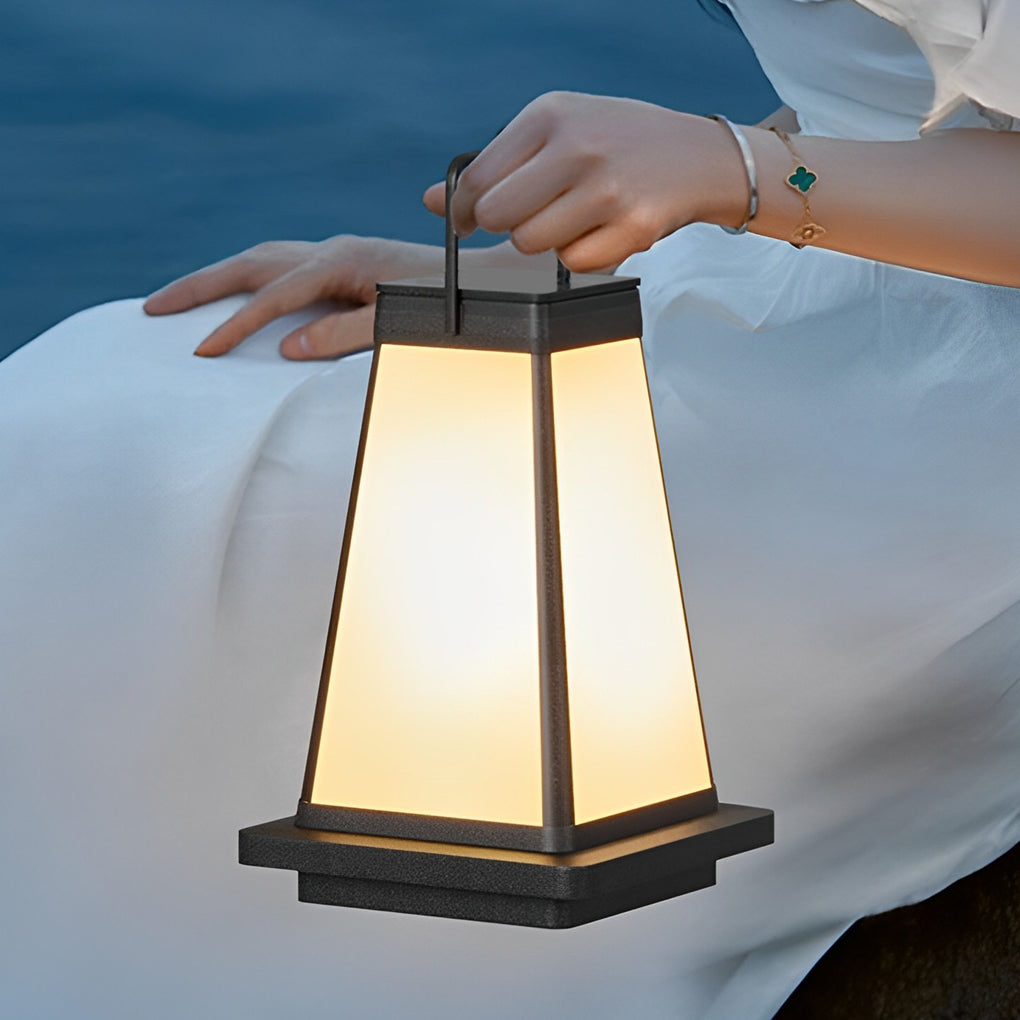 Square Waterproof LED Black Modern Portable Solar Outdoor Lanterns
