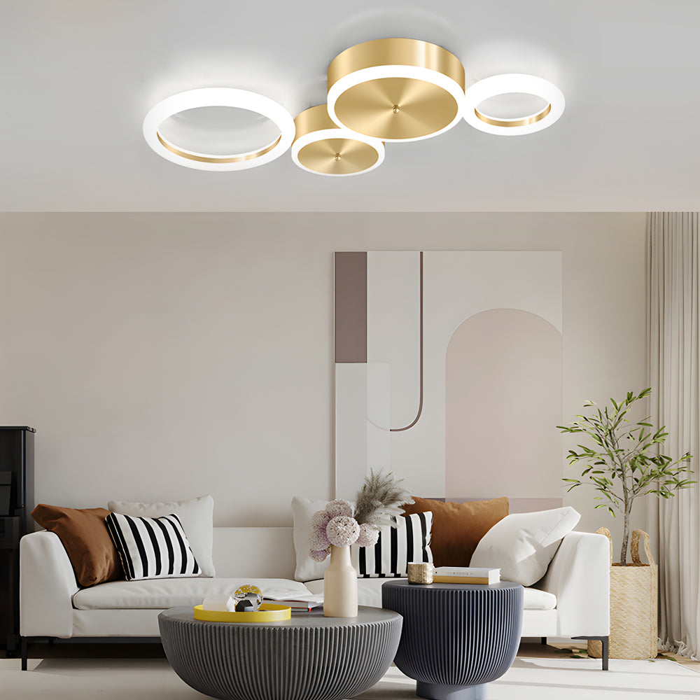 Modern Gold LED Flush Mount Rings Circle Ceiling Light Fixture