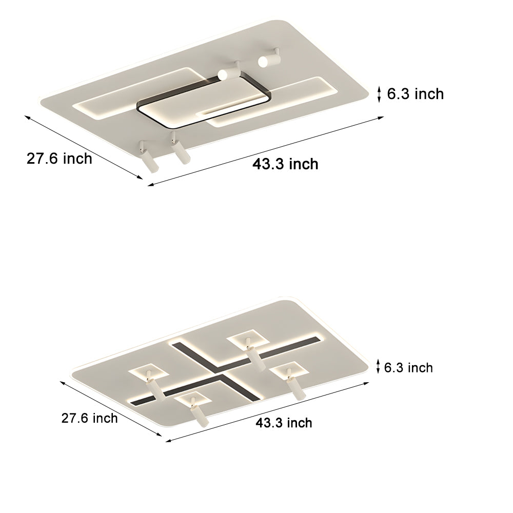 Ultra-Thin Rectangular 3 Step Dimming Modern Ceiling Lights with Spotlights