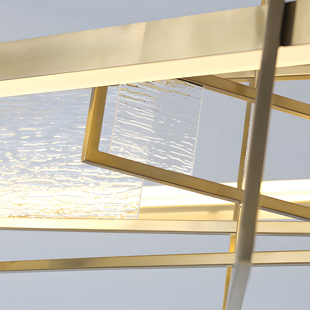 Rectangular Iron Frame Glass Decor LED Chandeliers Hanging Lights