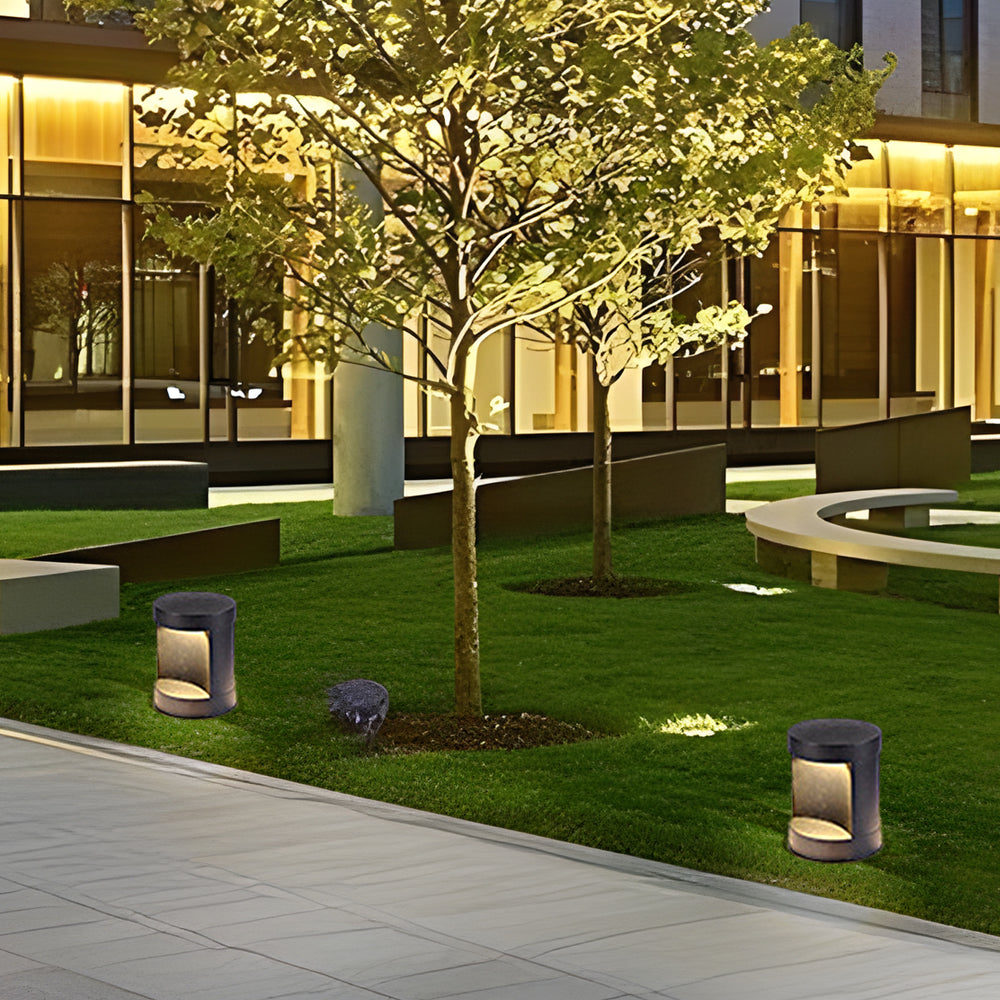 Modern Outdoor Cylinder Lawn Lamp - LED Solar & Hardwired Options