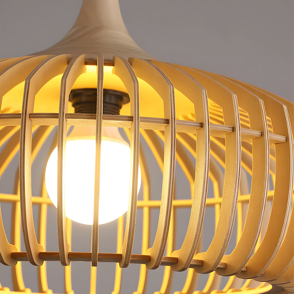 Japanese Wood Cage 1-Light Pendant Light