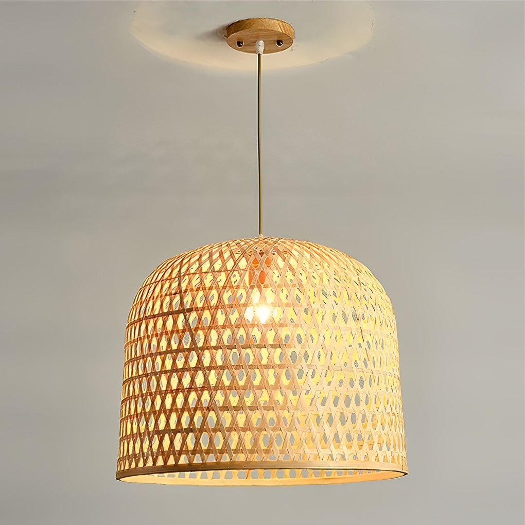 Round Bamboo Hand Woven Pendant Light Nature Inspired Country Ceiling Light