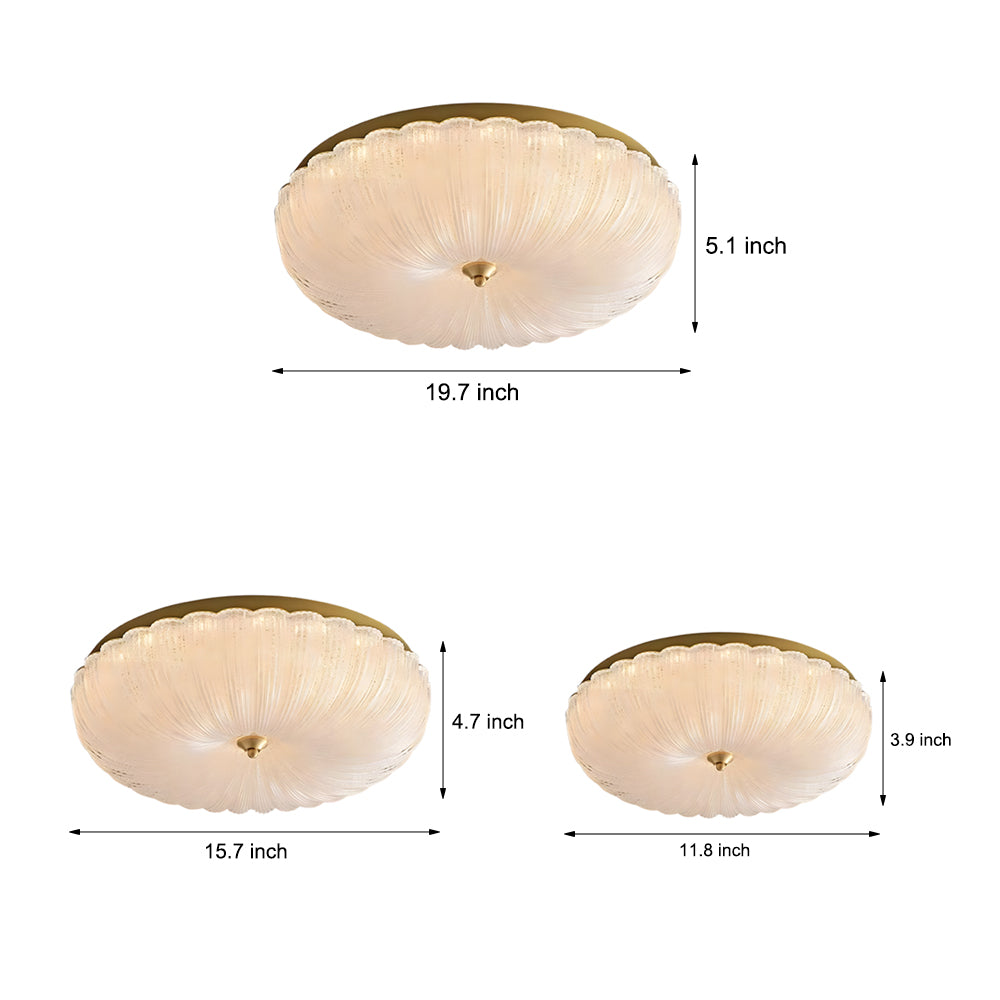 Round Glass Petals 3 Step Dimming Copper American Style Ceiling Light Fixture