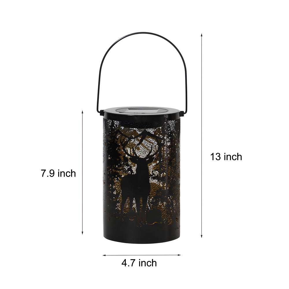 Iron Hollow Deer Silhouette Waterproof LED Modern Hanging Solar Lanterns