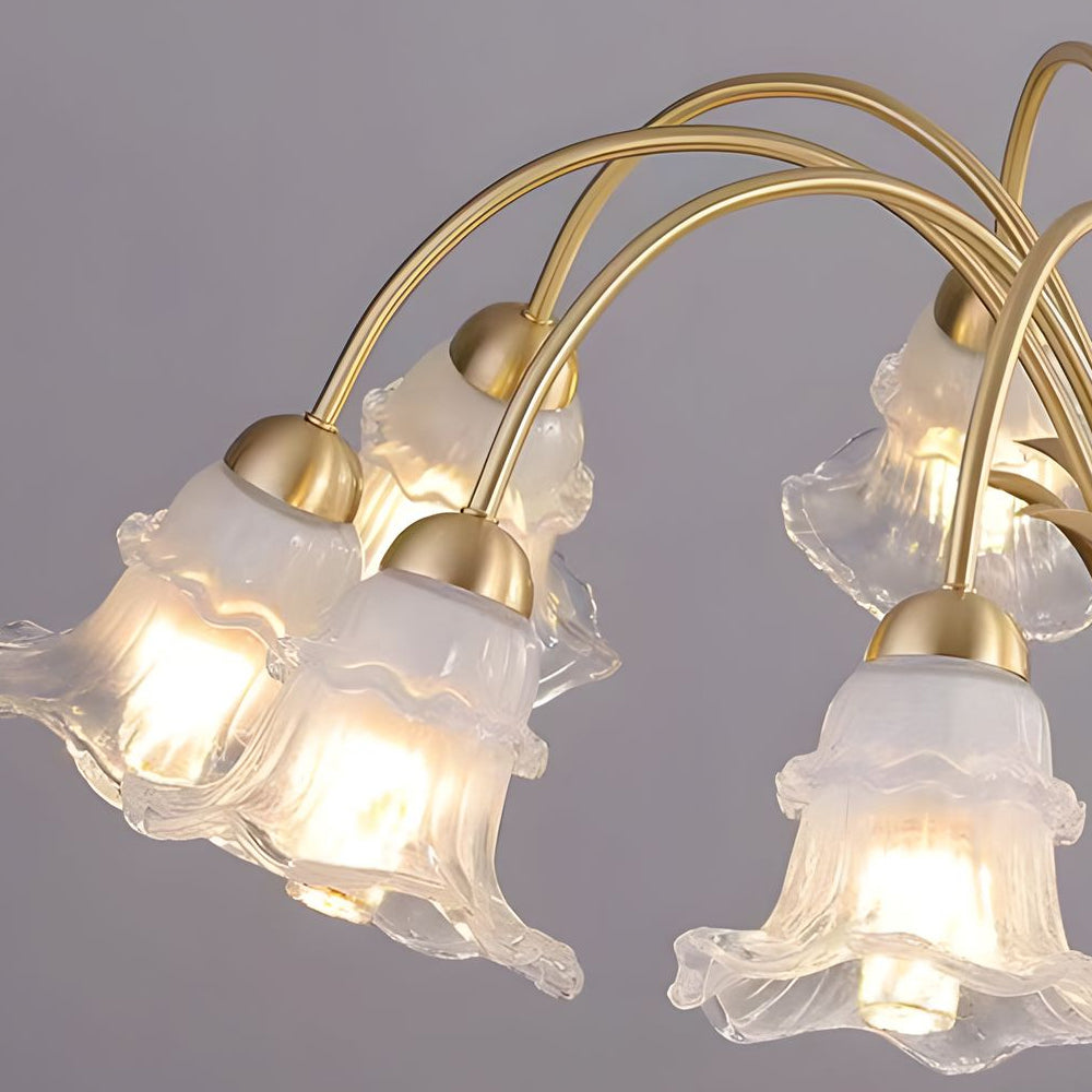 6/8-Light Glass Lily Chandelier French Pastoral Gold Fixture