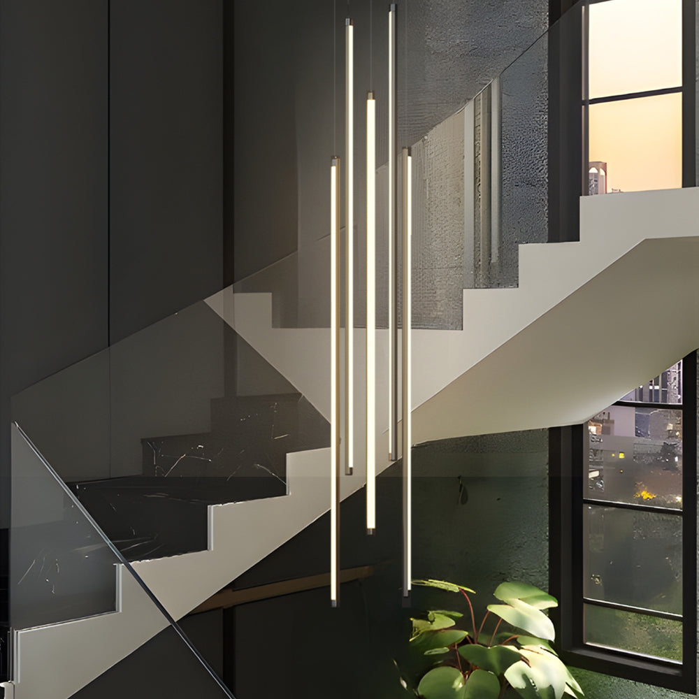 Modern Spiral Multi-Strip Chandelier for Staircases