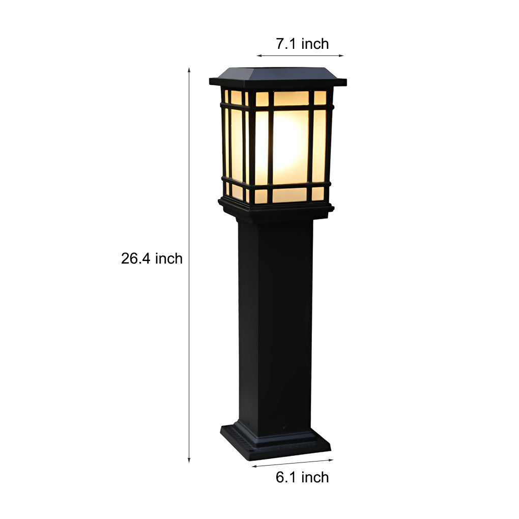 Black Solar Pathway Bollard Lights Three-Step Dimming Outdoor Lighting