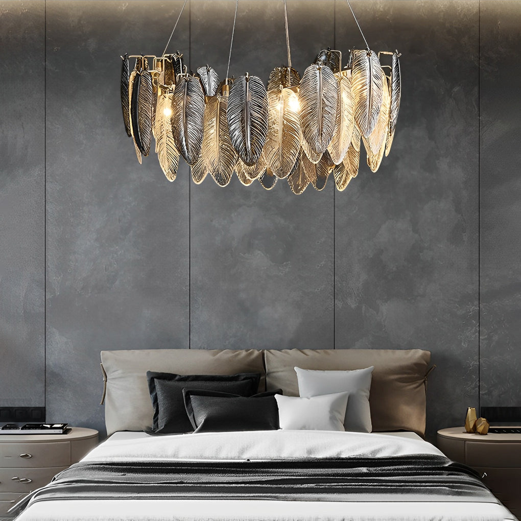Romantic Creative Feathers Glass Three Step Dimming Modern Chandelier