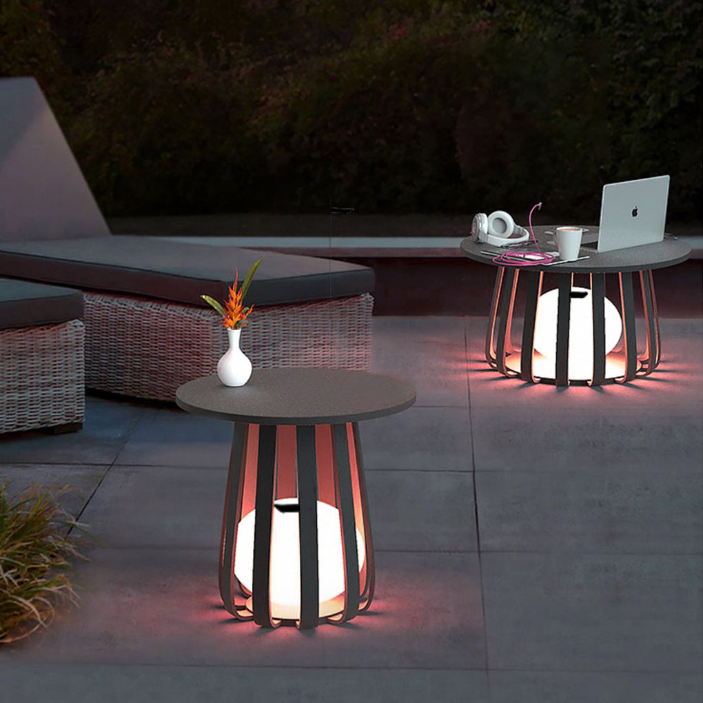 Round Waterproof RGB Iron Small Coffee Table Solar Light Outdoor ...