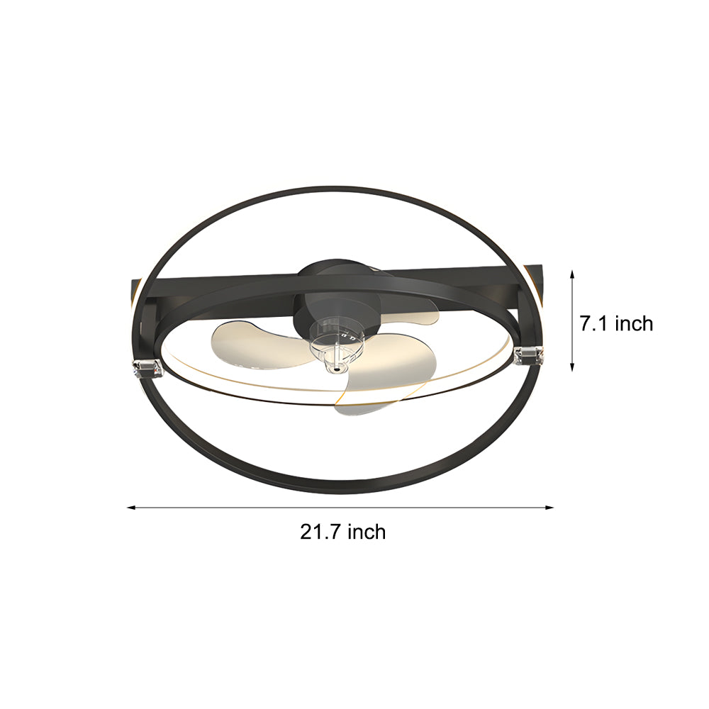 2 Rings Creative Mute Three Step Dimming LED Modern Ceiling Fan and Light