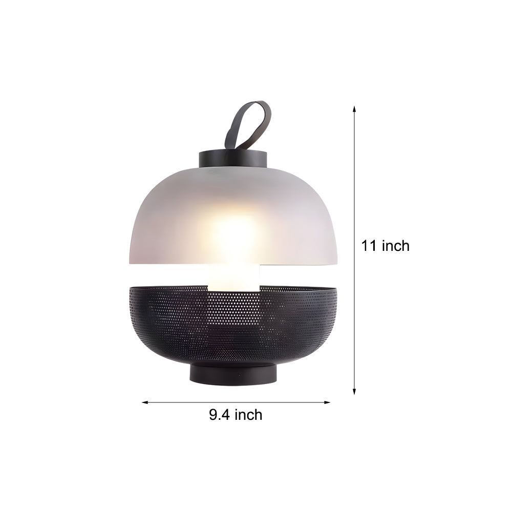 Iron Half Cover Frosted Glass Black Mesh Table Lamp Semicircular LED Bedroom Desk Light