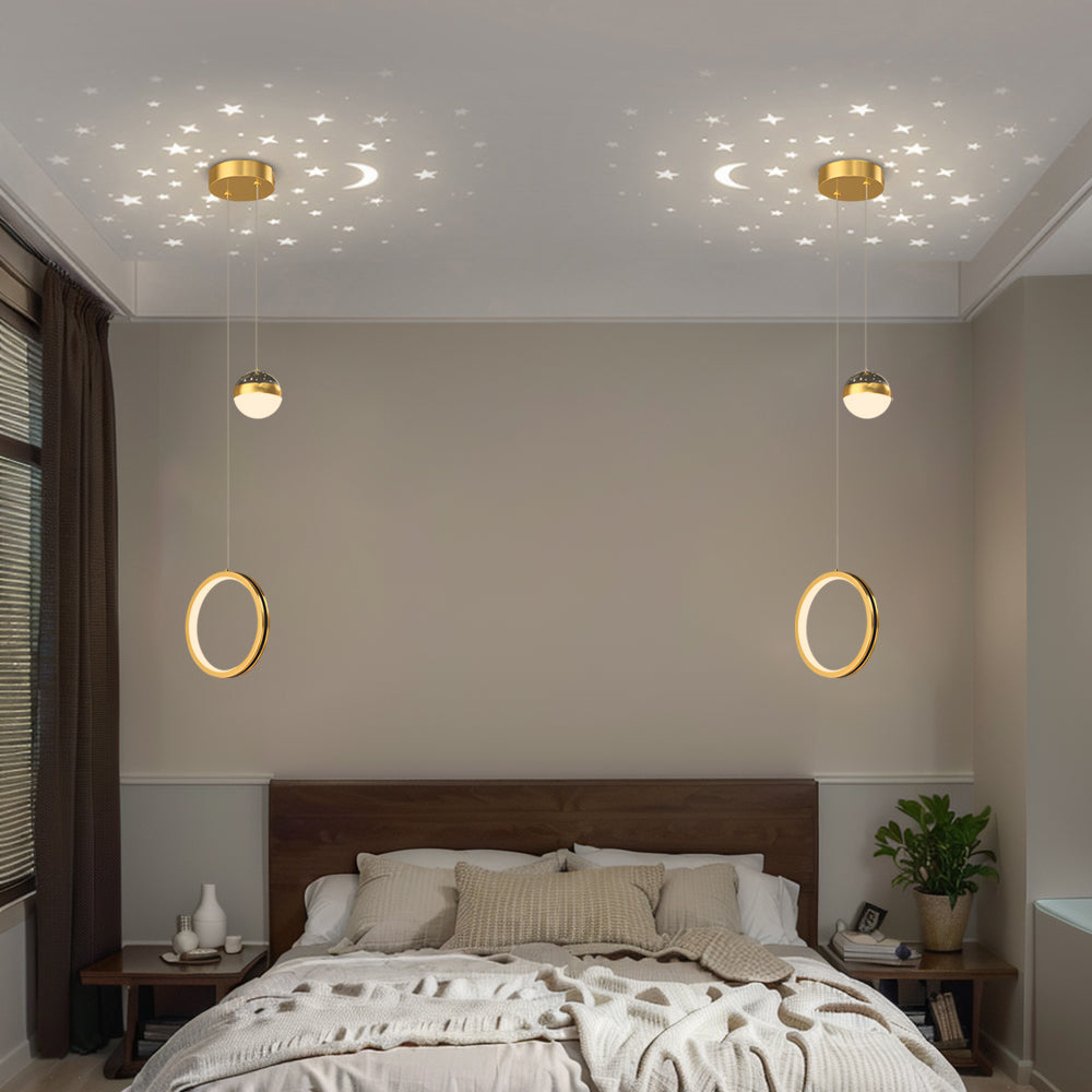 Round Oval Rings 3 Step Dimming LED Starry Projection Modern Pendant Lights