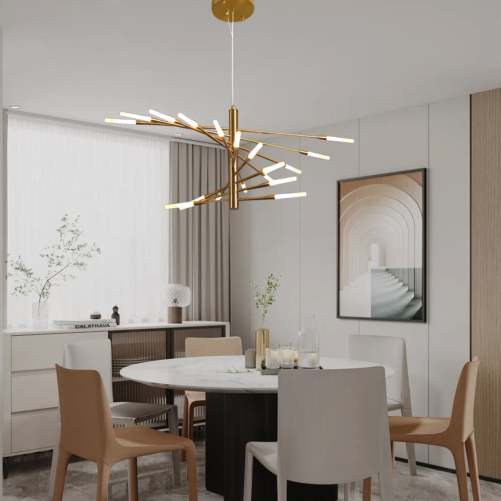 Modern Rotate Fireworks Chandelier Black/Gold Ceiling Pendant Light - Dazuma