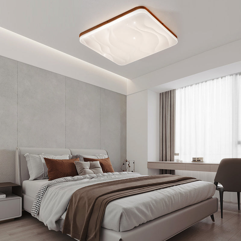 Round Square Wood Three Step Dimming Modern LED Ceiling Lights Fixture