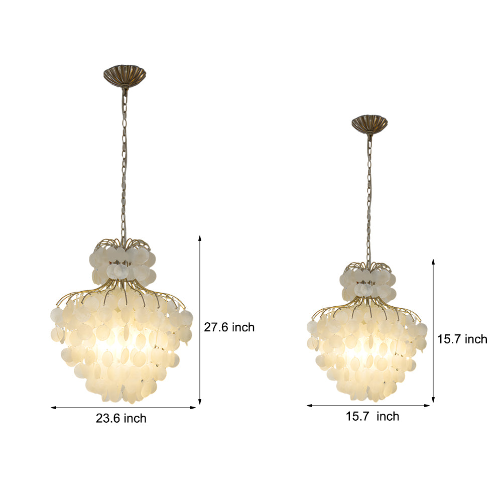Tiered Capiz Shell Chandelier: Elegant French Style Hanging Lighting