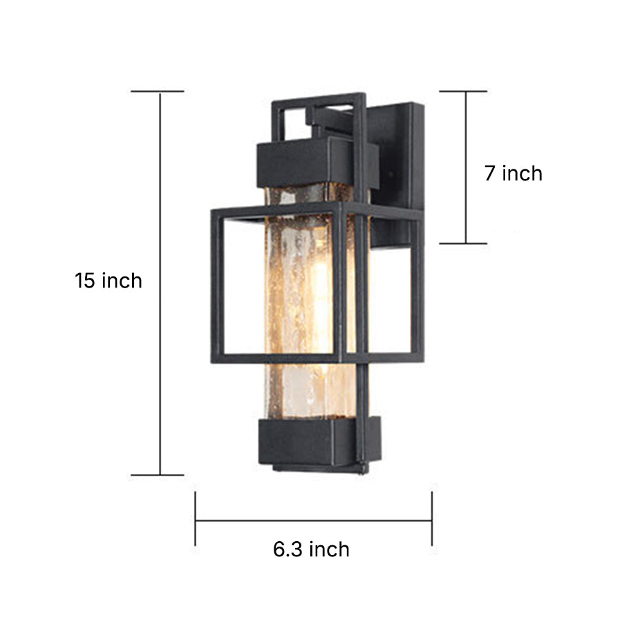 Technical drawing showing outdoor wall lantern dimensions with 7-inch and 15-inch measurements