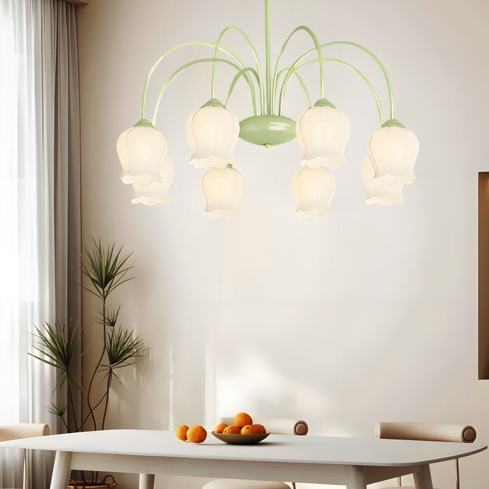 8 Heads Pastoral Bell Orchid Flowers 3 Step Dimming French Style Chandelier