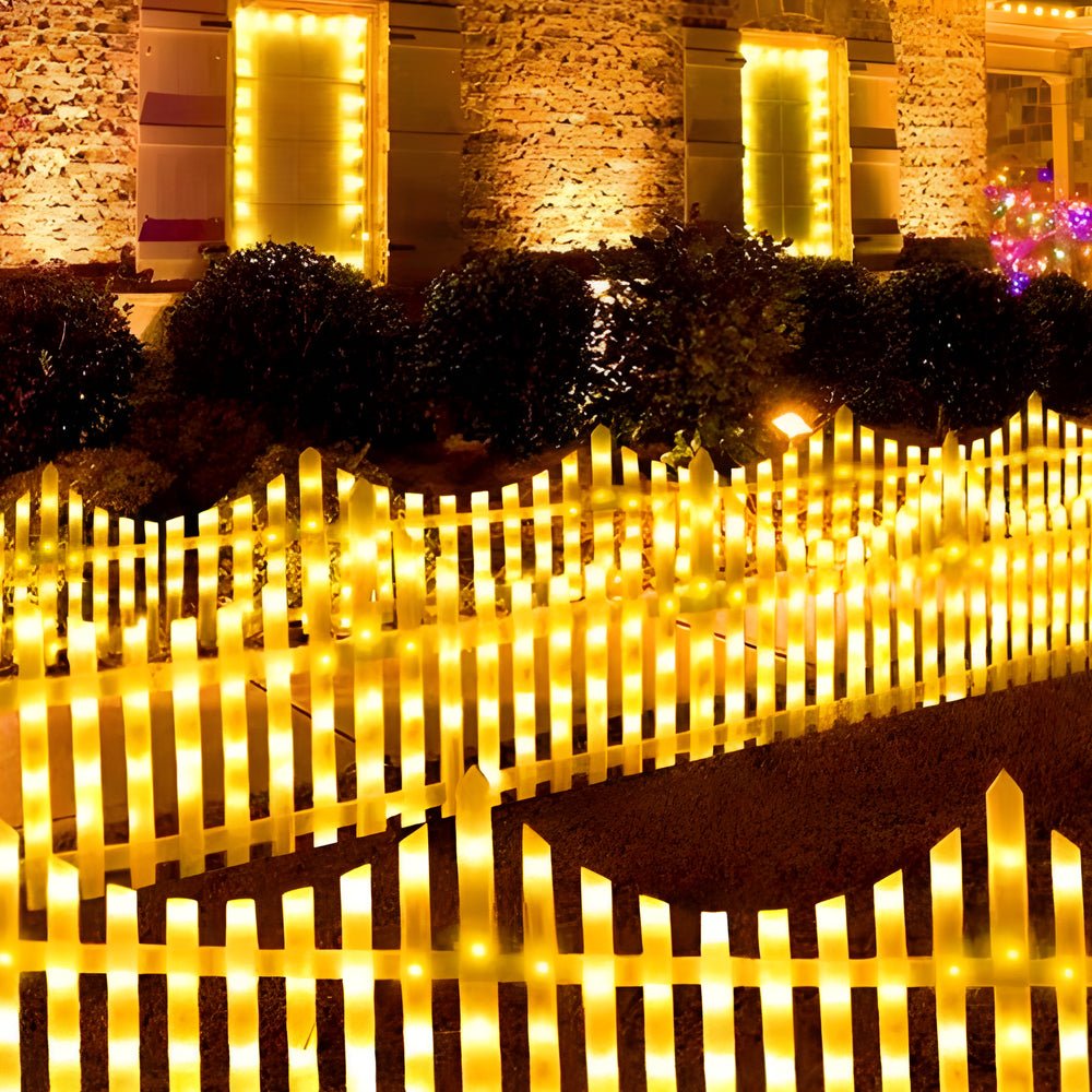 8 - Pack Wave - Shaped Solar LED Lighted Garden Fence for Christmas