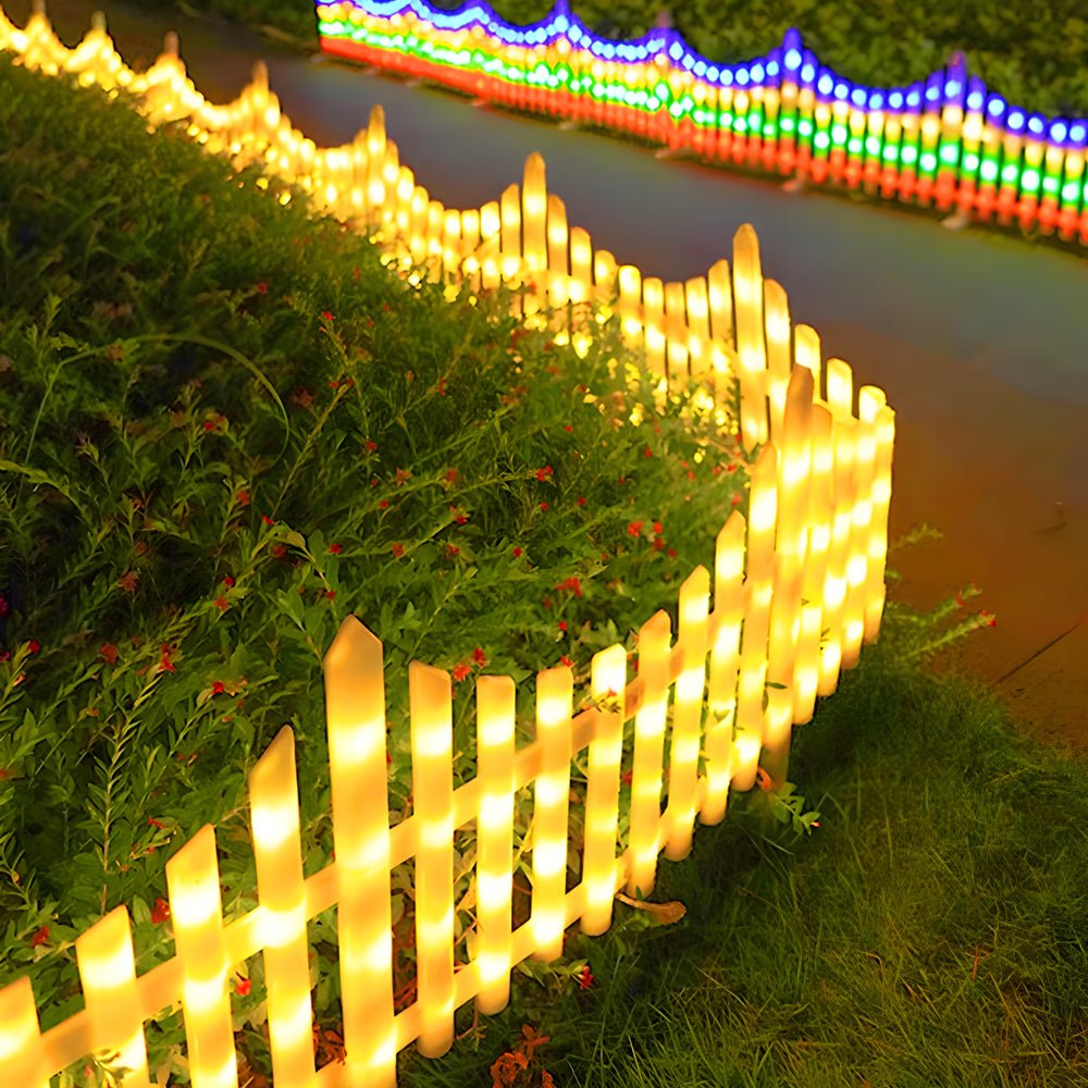 8 - Pack Wave - Shaped Solar LED Lighted Garden Fence for Christmas