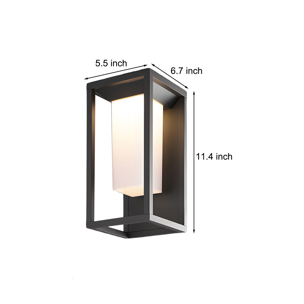 Technical specification diagram showing dimensions and measurements of rectangular outdoor light fixture