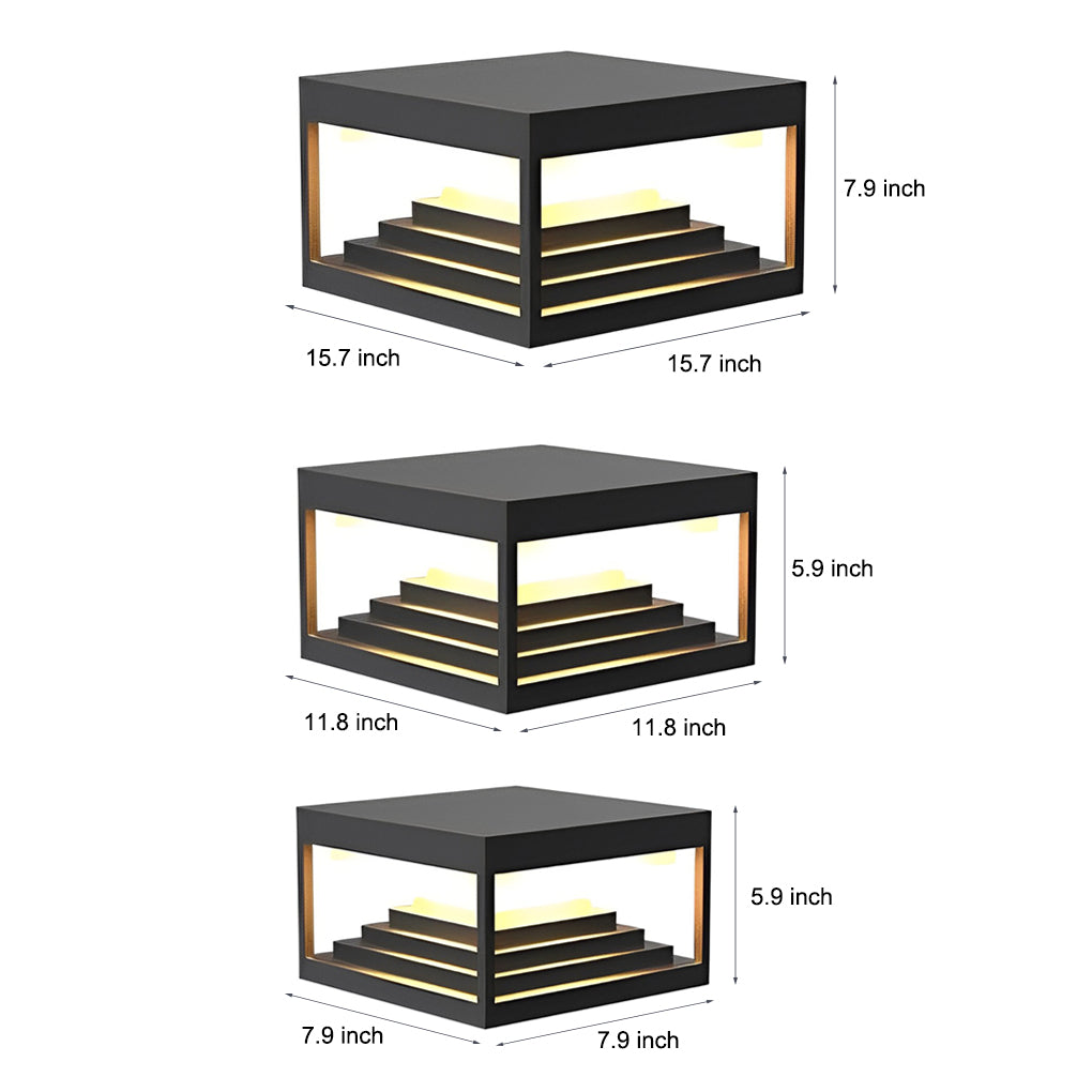 [Open-Box]Square Steps Creative Waterproof LED Black Modern Solar Post Caps Lights