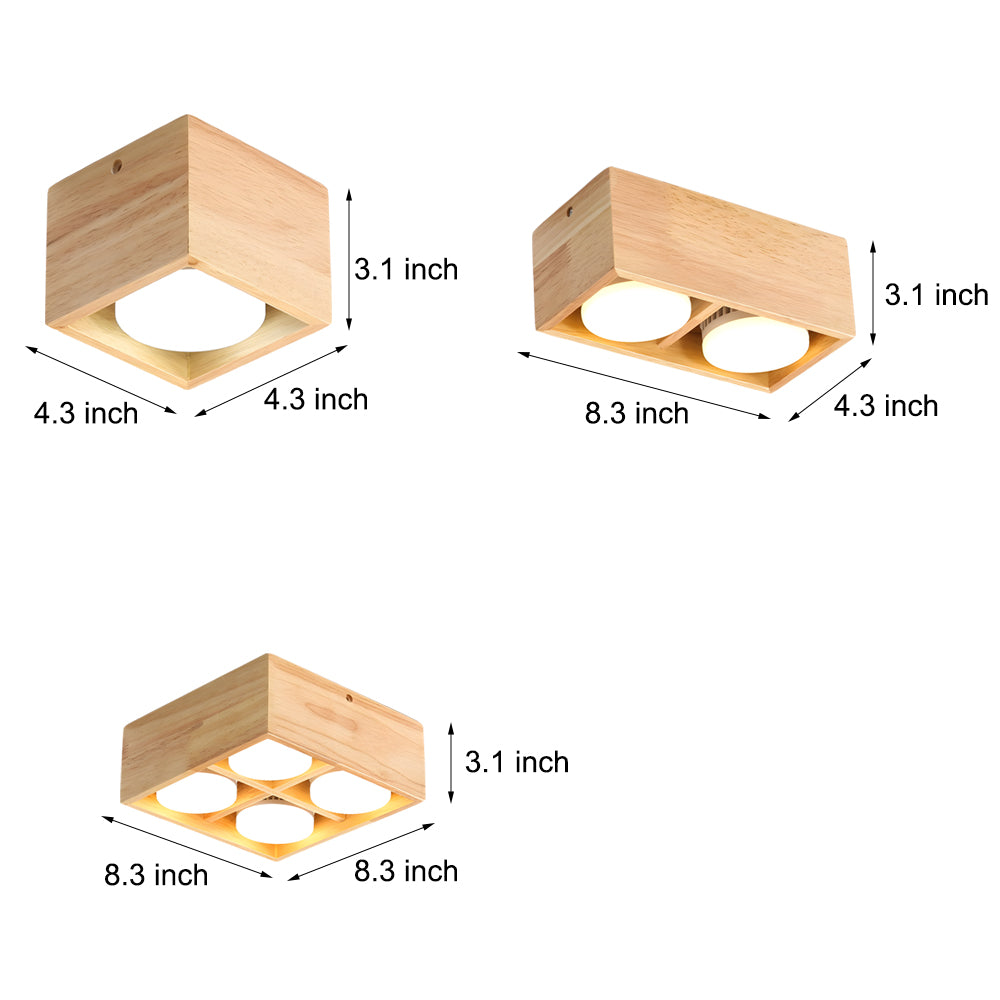 1/2/4-Light Square Wood Cube Spotlight LED Flush Mount Light