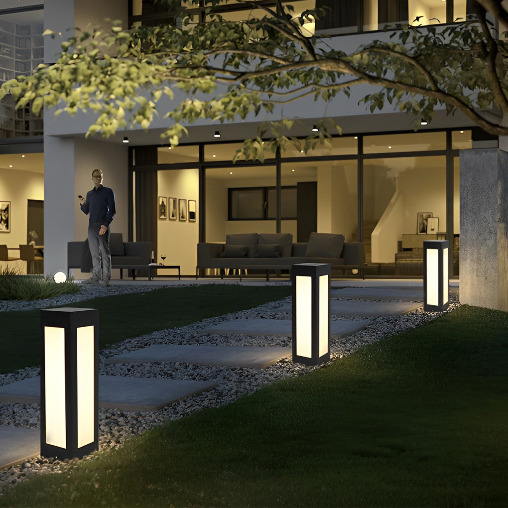 Modern Black Solar Bollard Lights Automatic, Waterproof LED Outdoor Lighting