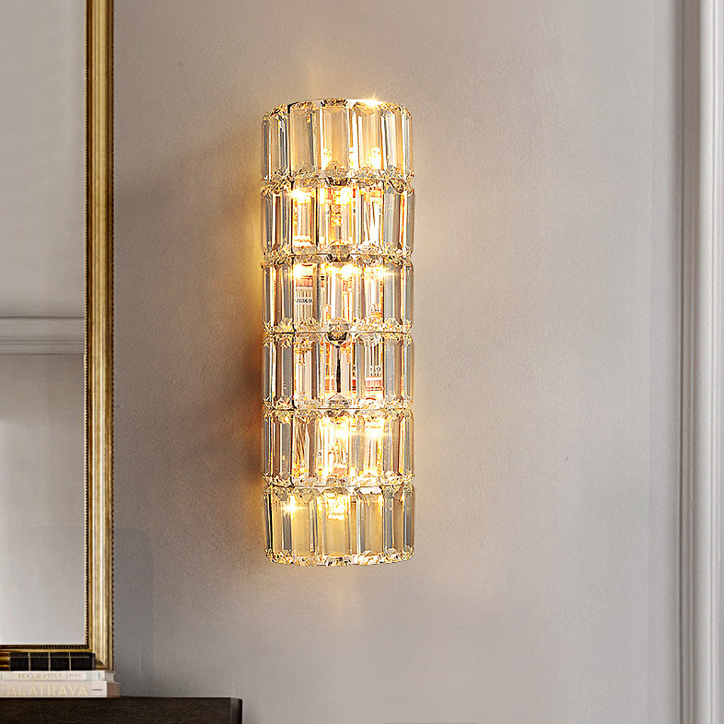 Round Rectangular Luxury Crystal Three Step Dimming Modern Wall Lamp