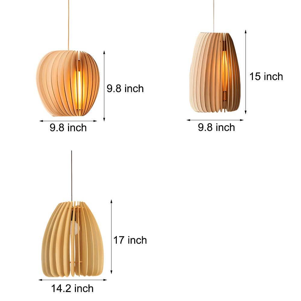 Handmade Wood Veneer Lanterns LED Nordic Japanese Style Pendant Lights
