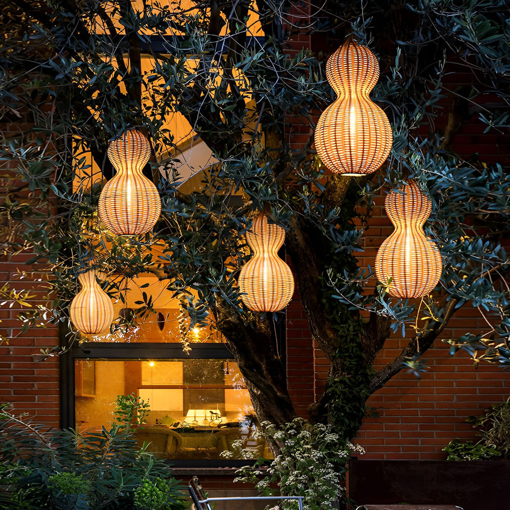 Rattan Gourd Waterproof Retro Outdoor Chandelier Porch Lights Wall Lamp - Dazuma