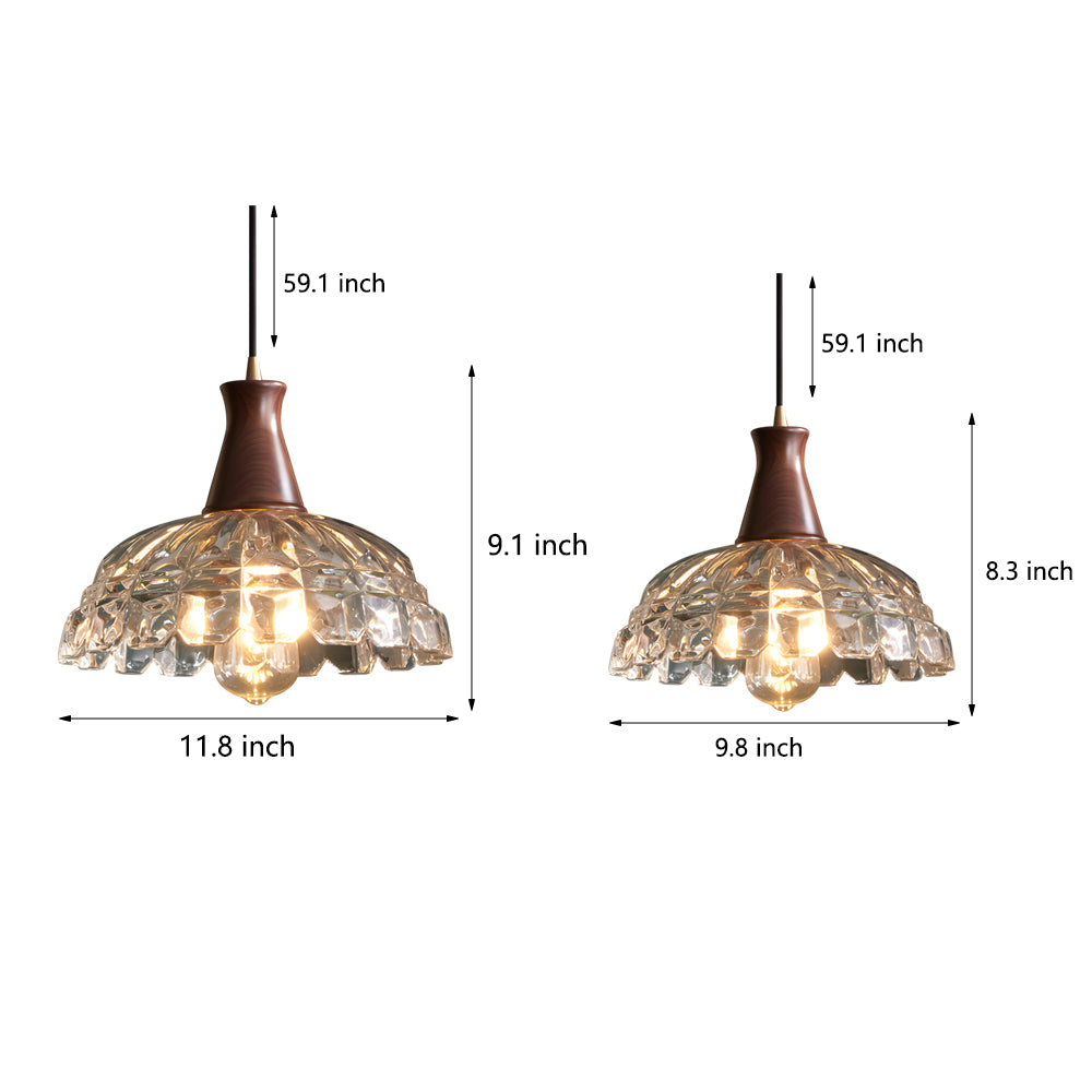 Modern Copper Blossom Glass Pendant Light With Wooden Handle