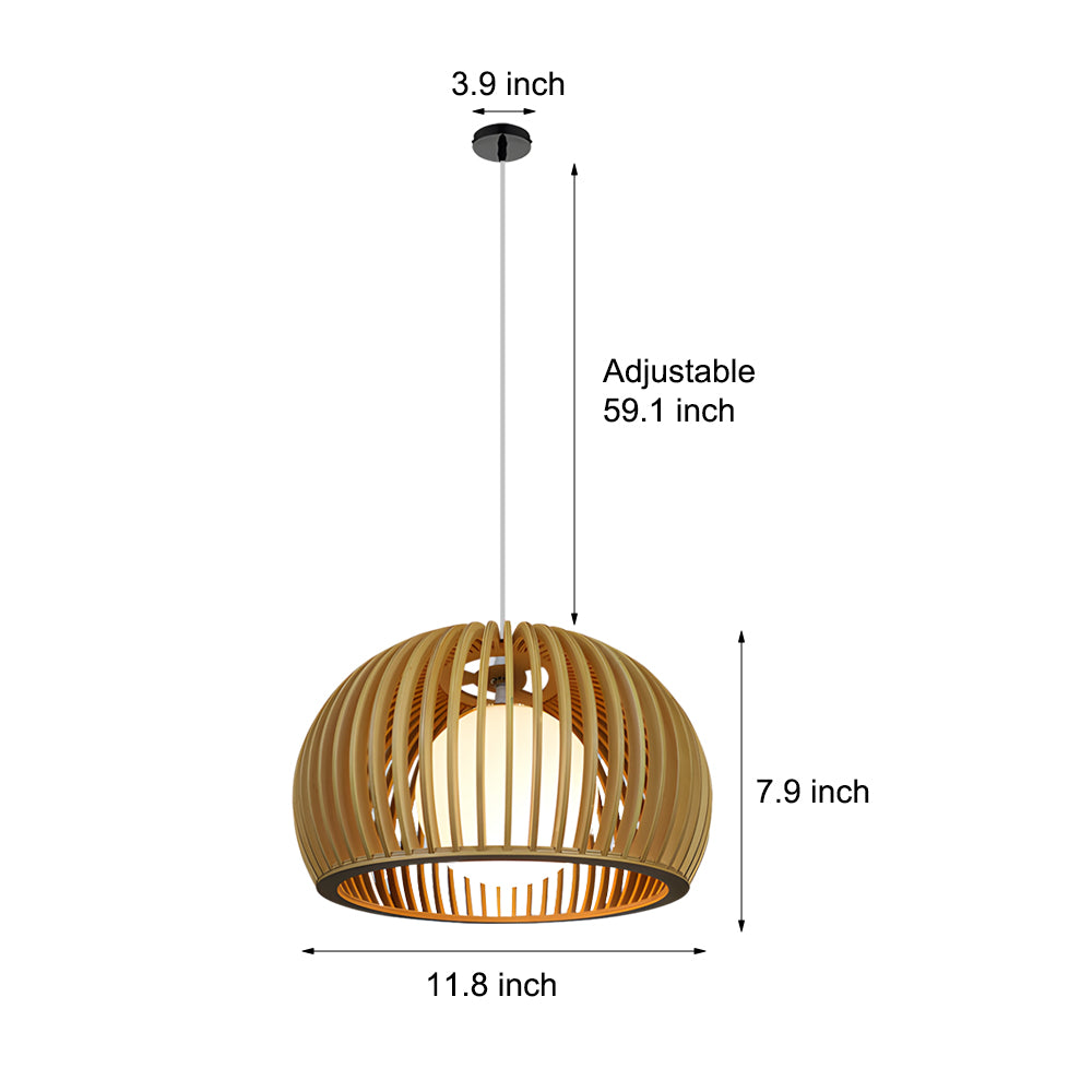 Hemispherical Wood Birdcage Glass Ball Shade Creative Modern Chandelier