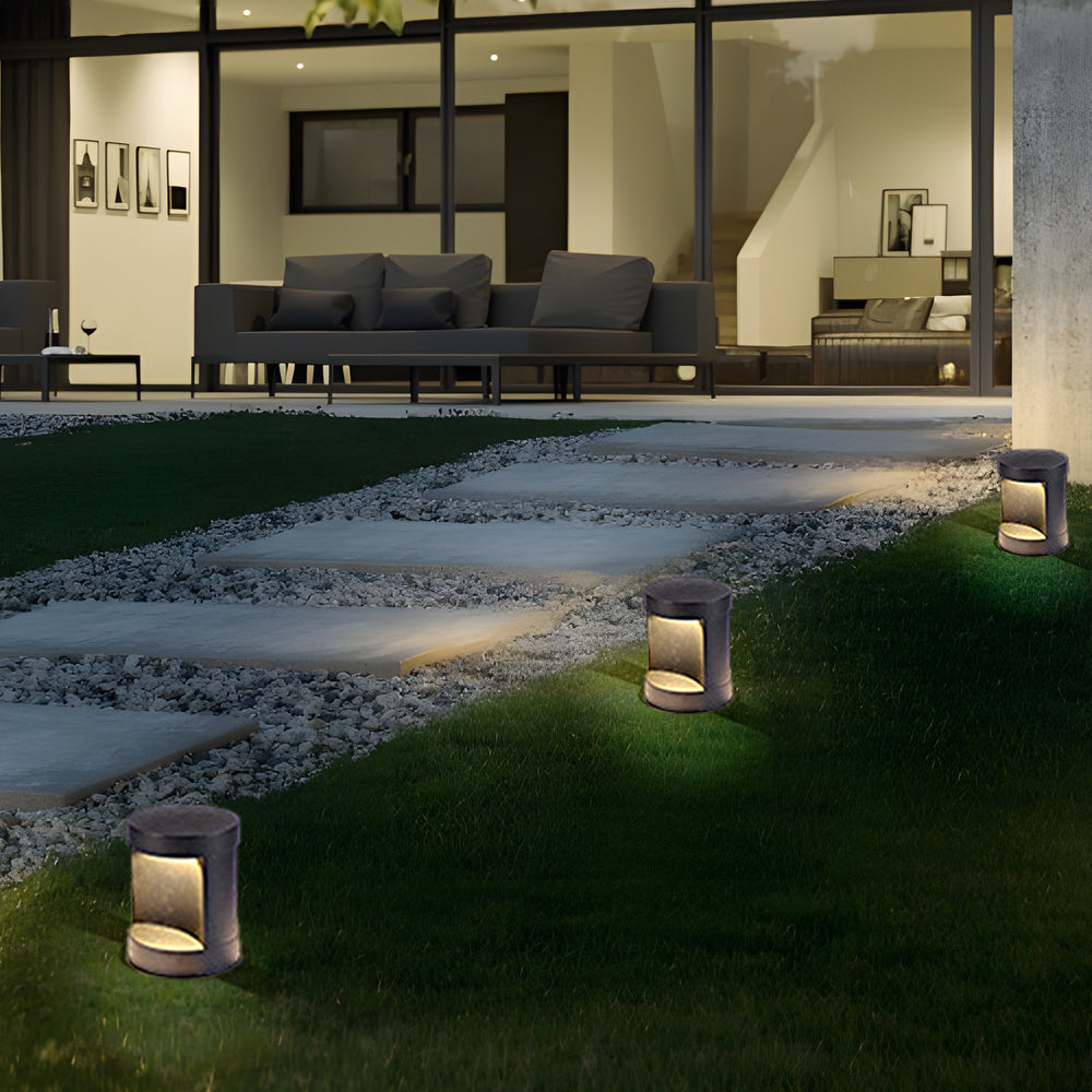 Modern Outdoor Cylinder Lawn Lamp - LED Solar & Hardwired Options