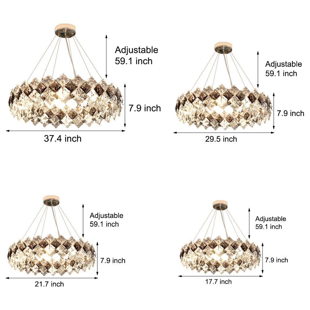 Round Long 3 Step Dimming Luxury Modern Crystal Chandelier Dining Room Light