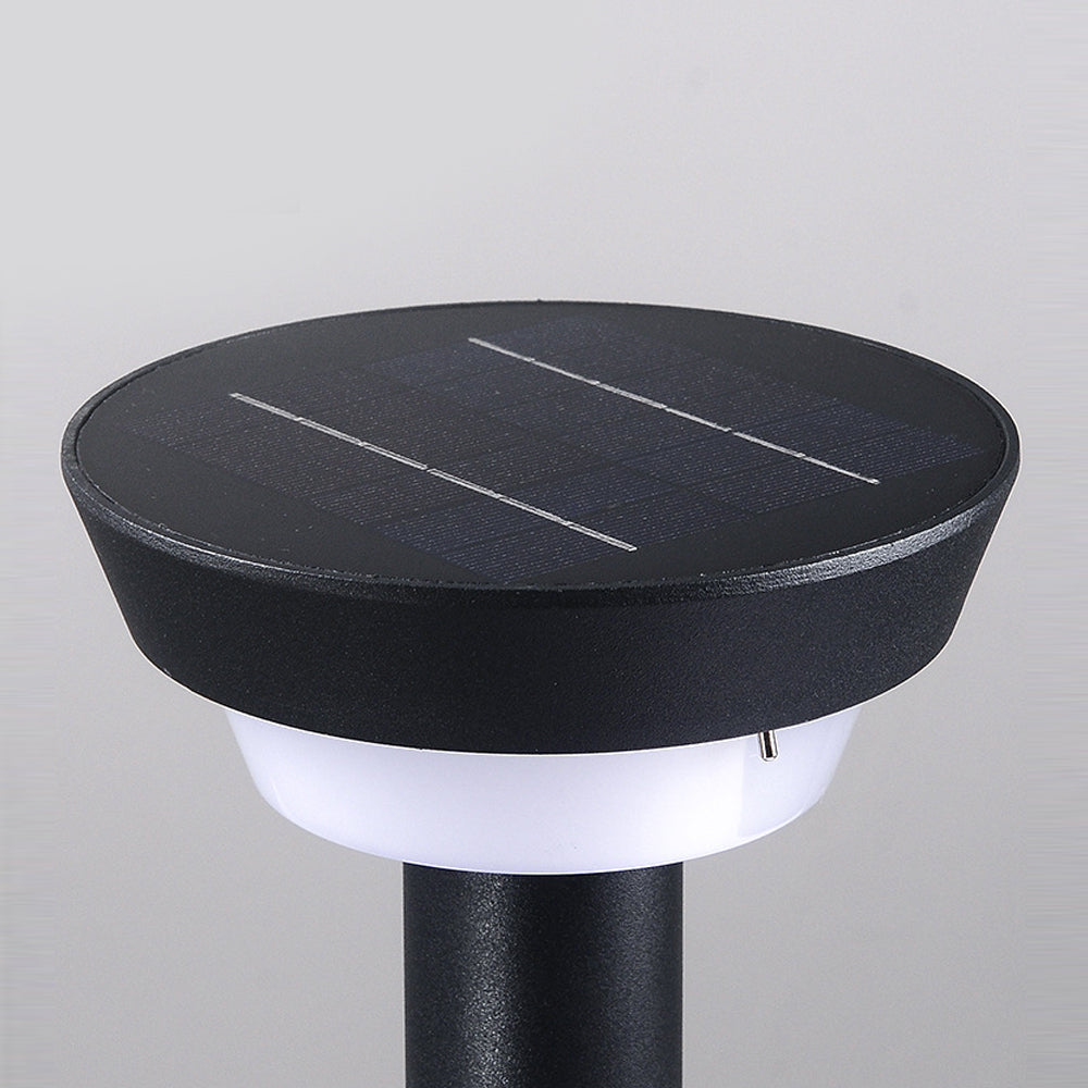 Modern Black Round LED Solar Outdoor Path Light with Stake - Garden Bollard Light