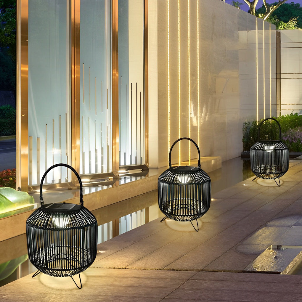 Rattan Portable Lantern Shaped LED Waterproof Solar Outdoor Lights Post  Lights Garden Lights Landscape Lighting for Lawn Courtyard – Dazuma