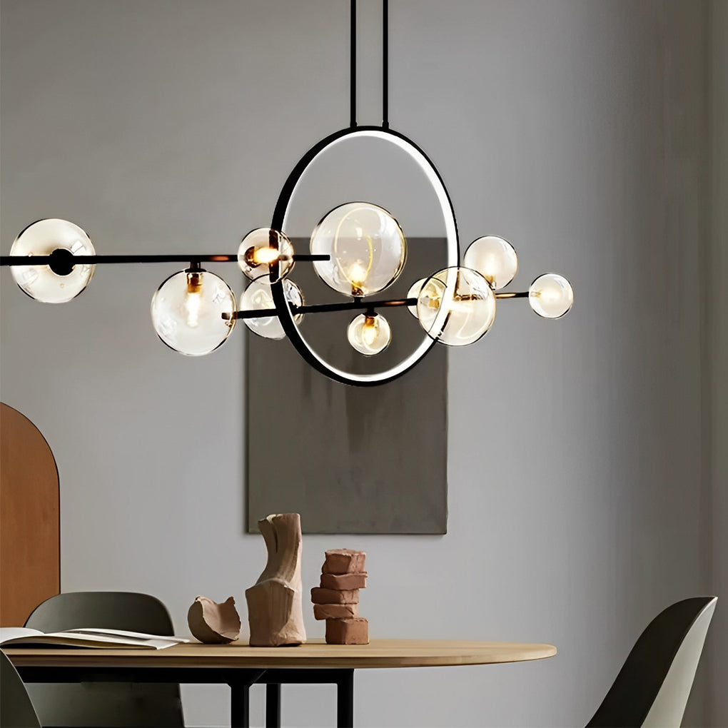 Moon Glass Bubbles Strip LED Black Postmodern Dining Room Chandeliers