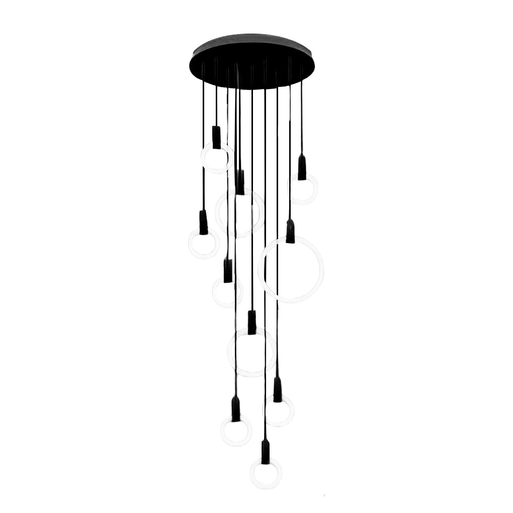 Minimalist Rings Stepless Dimming LED Nordic Duplex Stair Chandelier