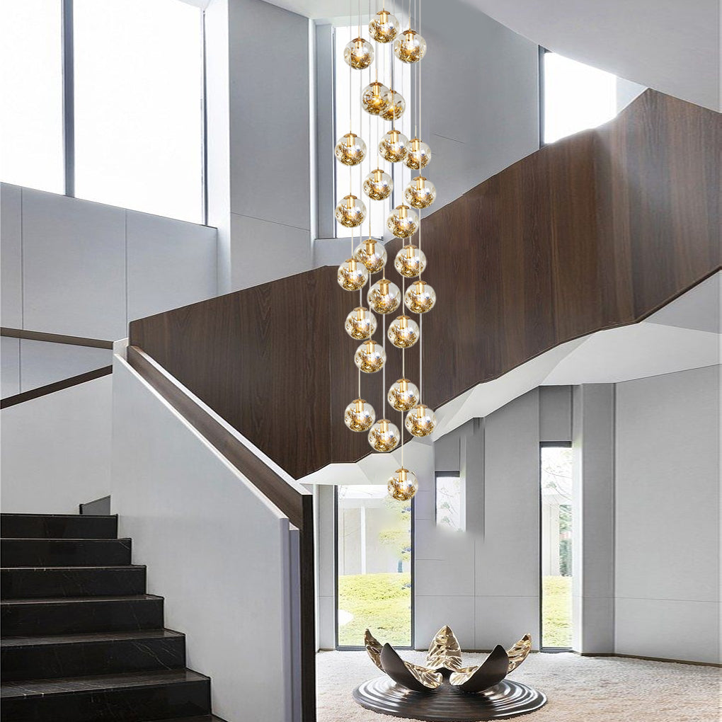 Cognac Color Glass Globes Shade Adjustable Modern Long Chandelier - Dazuma