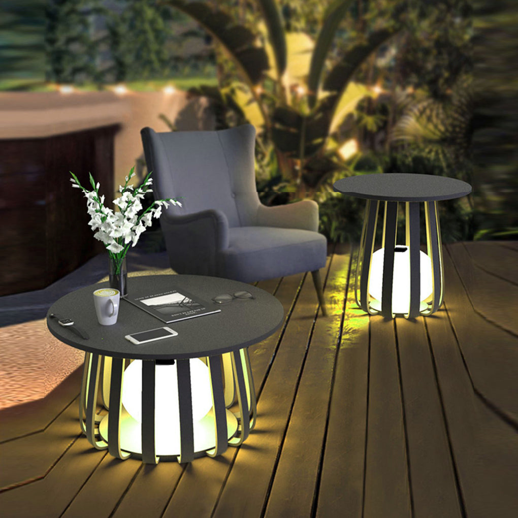 Round Waterproof RGB Iron Small Coffee Table Solar Light Outdoor Lanterns