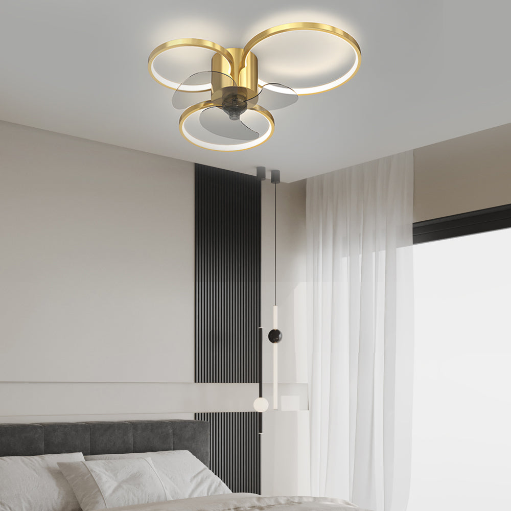 Square Round Rings Three Step Dimming LED Silent Modern Ceiling Fans Lamp