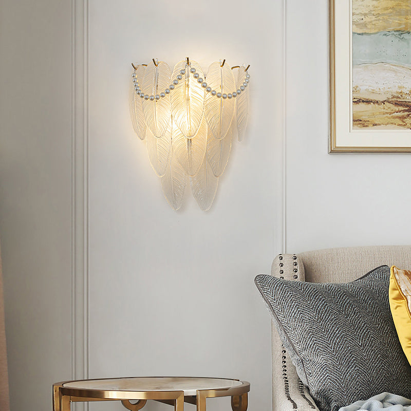 Glass Leaves Feathers Luxury Three Step Dimming French Style Wall Lamp - Dazuma