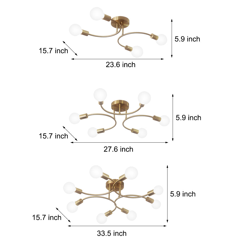 Flush Mount Gold Ceiling Light Curved Arm Modern Iron Light