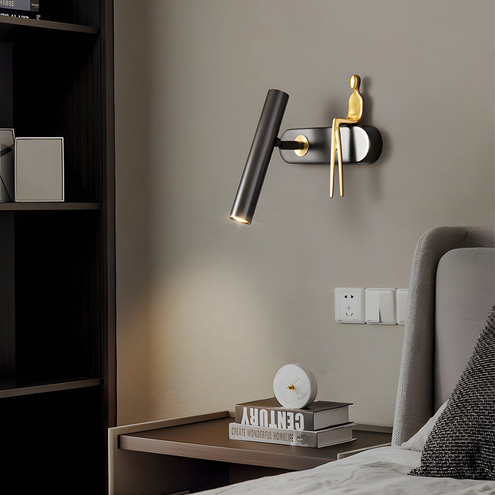 Brass Villain Wall Lamp - 1-Light Slender Adjustable LED Wall Spotlight