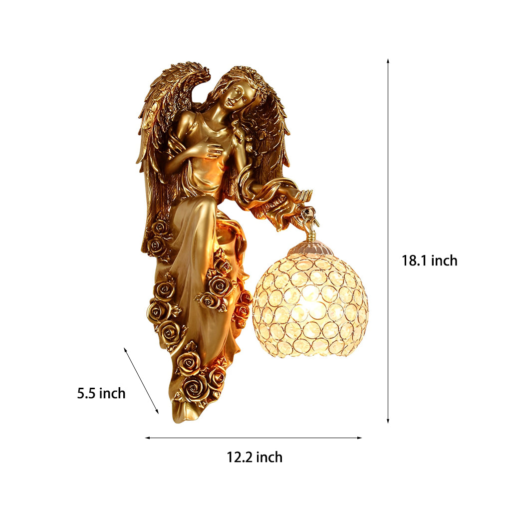 Resin Antique Angel Creative Glass Crystal European Style Wall Lamp