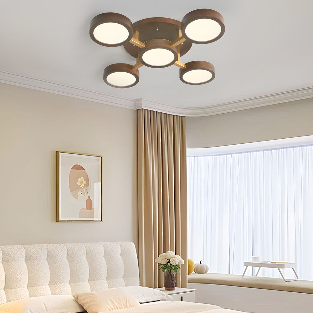 Modern Sputnik 3/4/5-Light Walnut Circles Flush Mount LED Ceiling Light