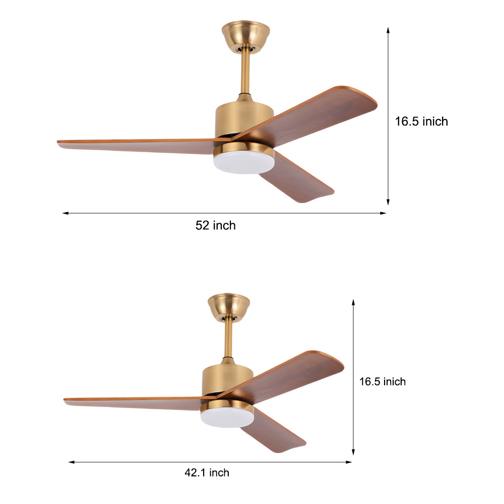 42"/52" LED 3-Blades Wood Ceiling Fan Light with Remote