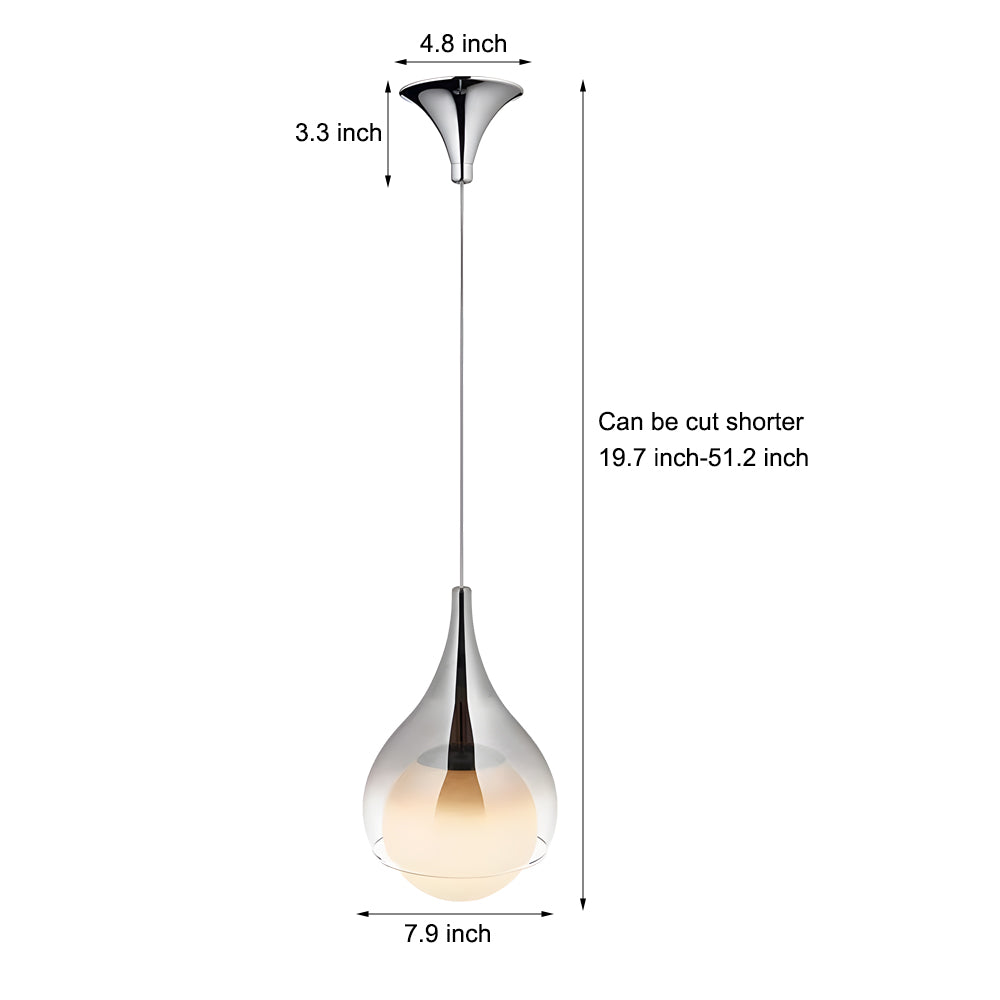 Modern 1-Light Teardrop Droplet Glass Pendant Light, Adjustable Height